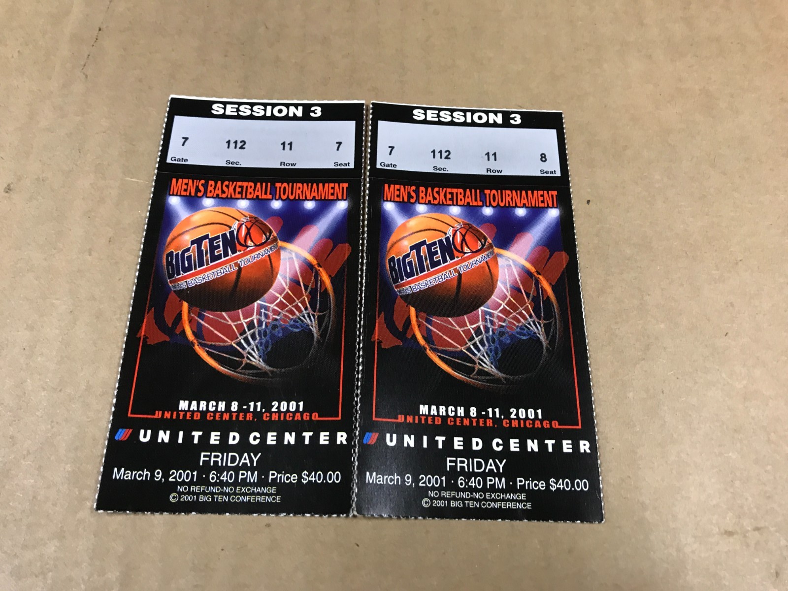 Big Ten Men's Basketball Tournament - March 9, 2001 - Lot of 2 Ticket Stubs