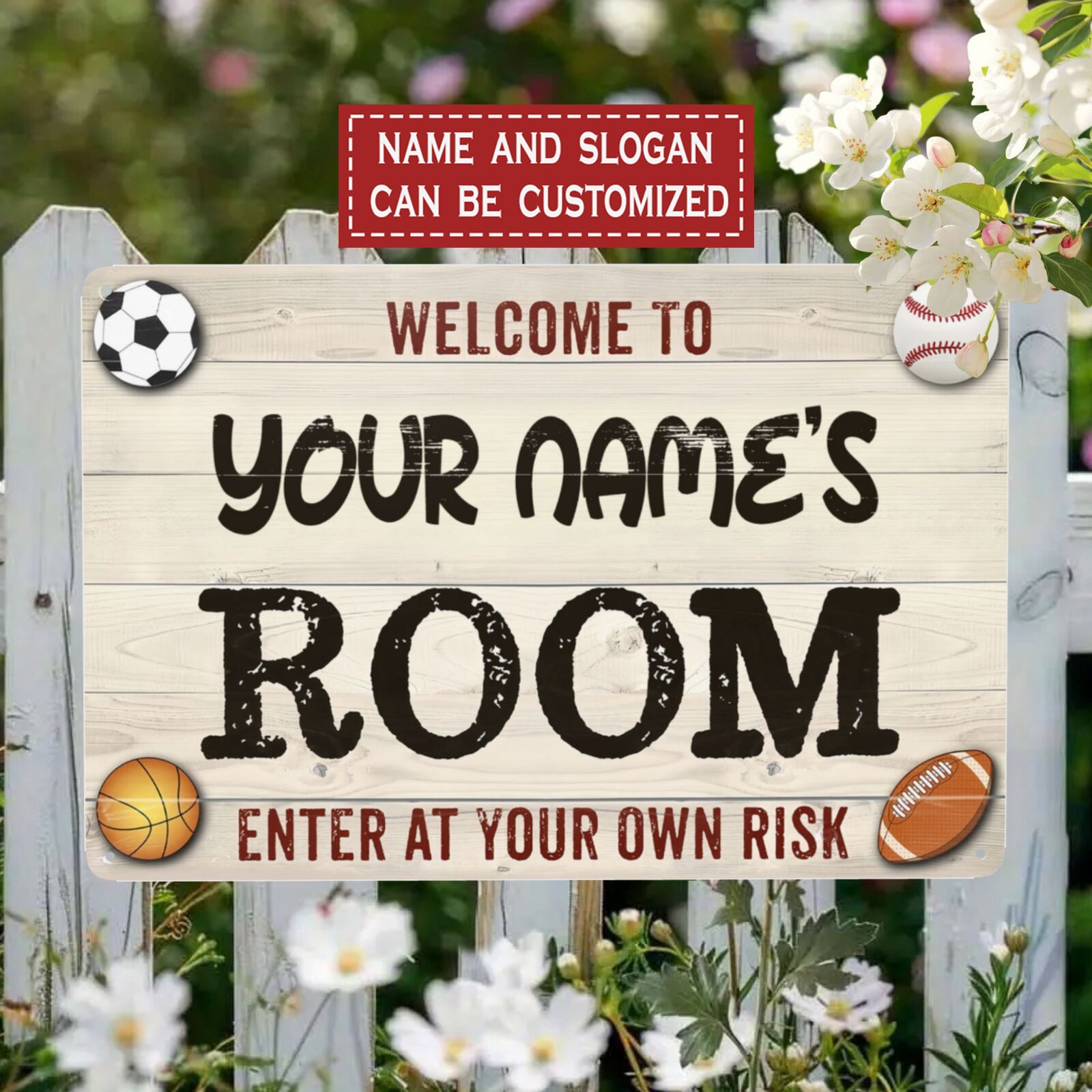 2D Vintage Metal Room Sign Personalized Sports Decor Gift for Boys Kids Wall Art