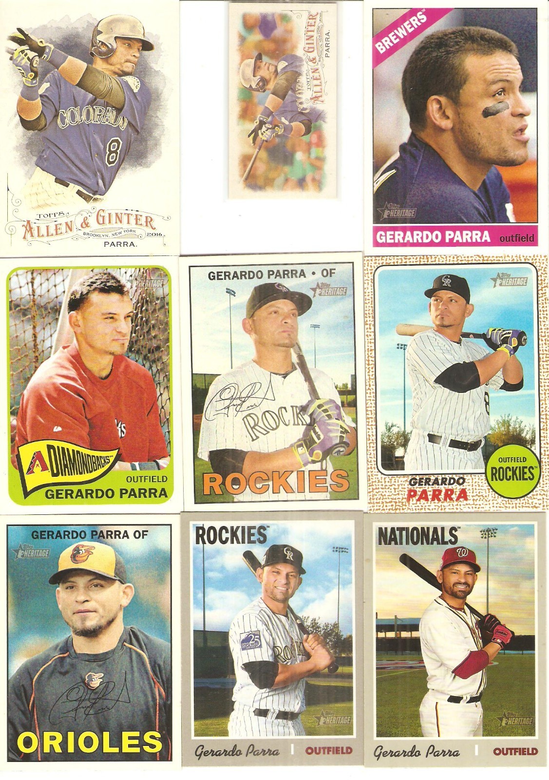 100 CARD GERARDO PARRA BASEBALL CARD LOT