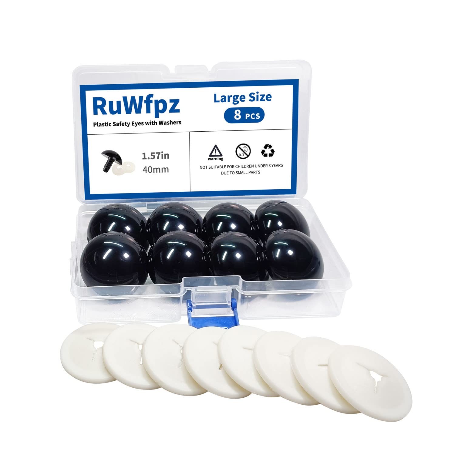 RuWfpz Large Safety Eyes for Crocheting Amigurumi 40mm 1-9/16" - 40mm, black 