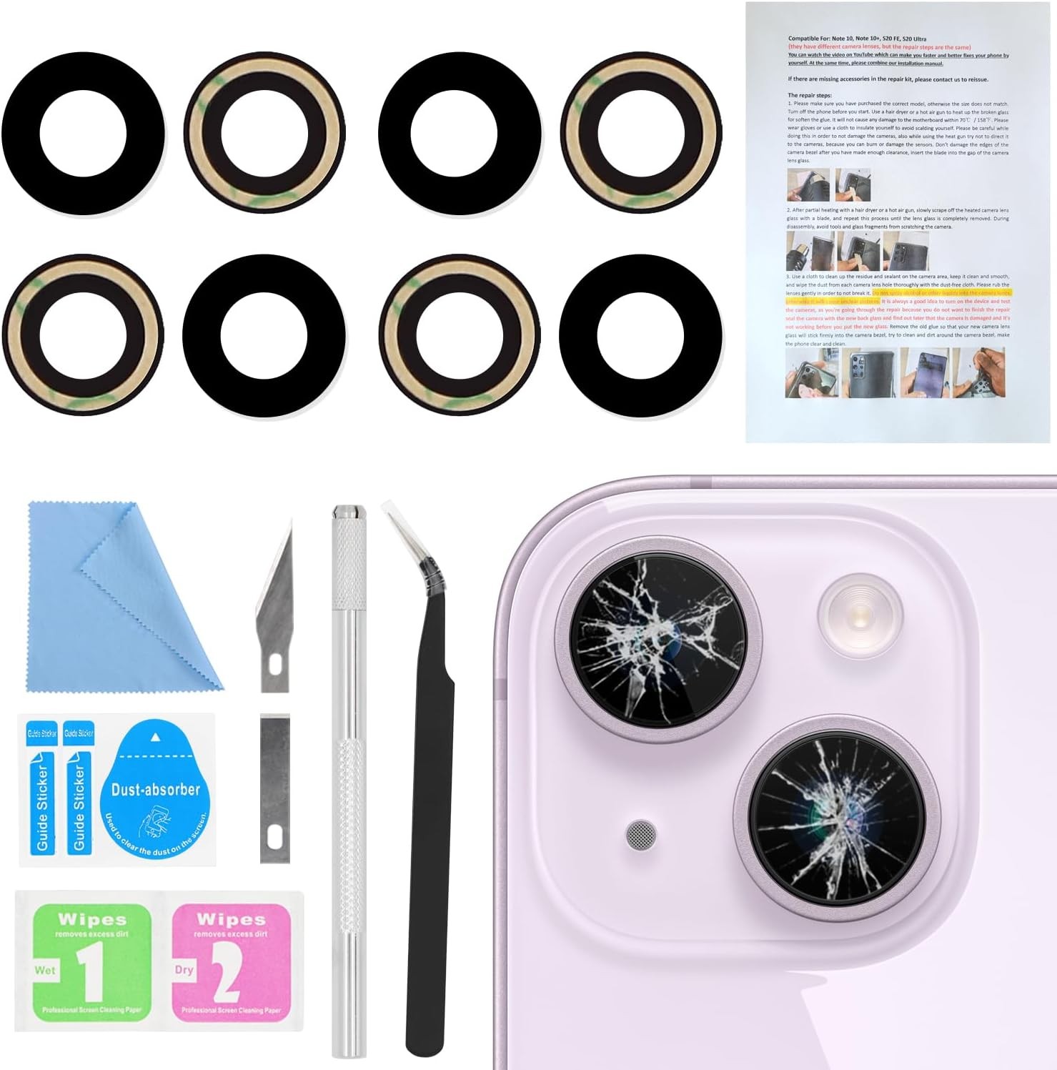 2PCS Back Rear Camera Lens Glass Replacement for iPhone 14 and 14 Plus Camera