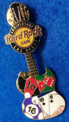 LAS VEGAS 16th ANNIVERSARY CASINO GAMBLING GAMES GUITAR Hard Rock Cafe PIN LE