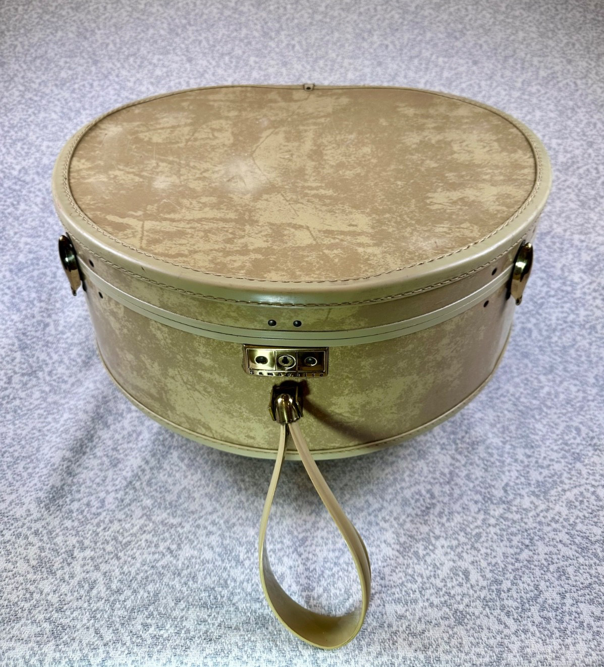 Vtg 1950s SAMSONITE STREAMLITE Hat Box Luggage MARBLED BEIGE Case MCM Prop 4520