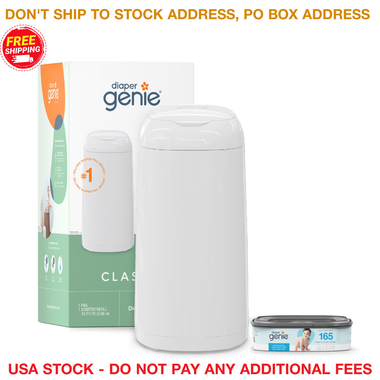 Classic Diaper Pail with Starter Refill Odor Lock System Holds 165 Newborn Diape