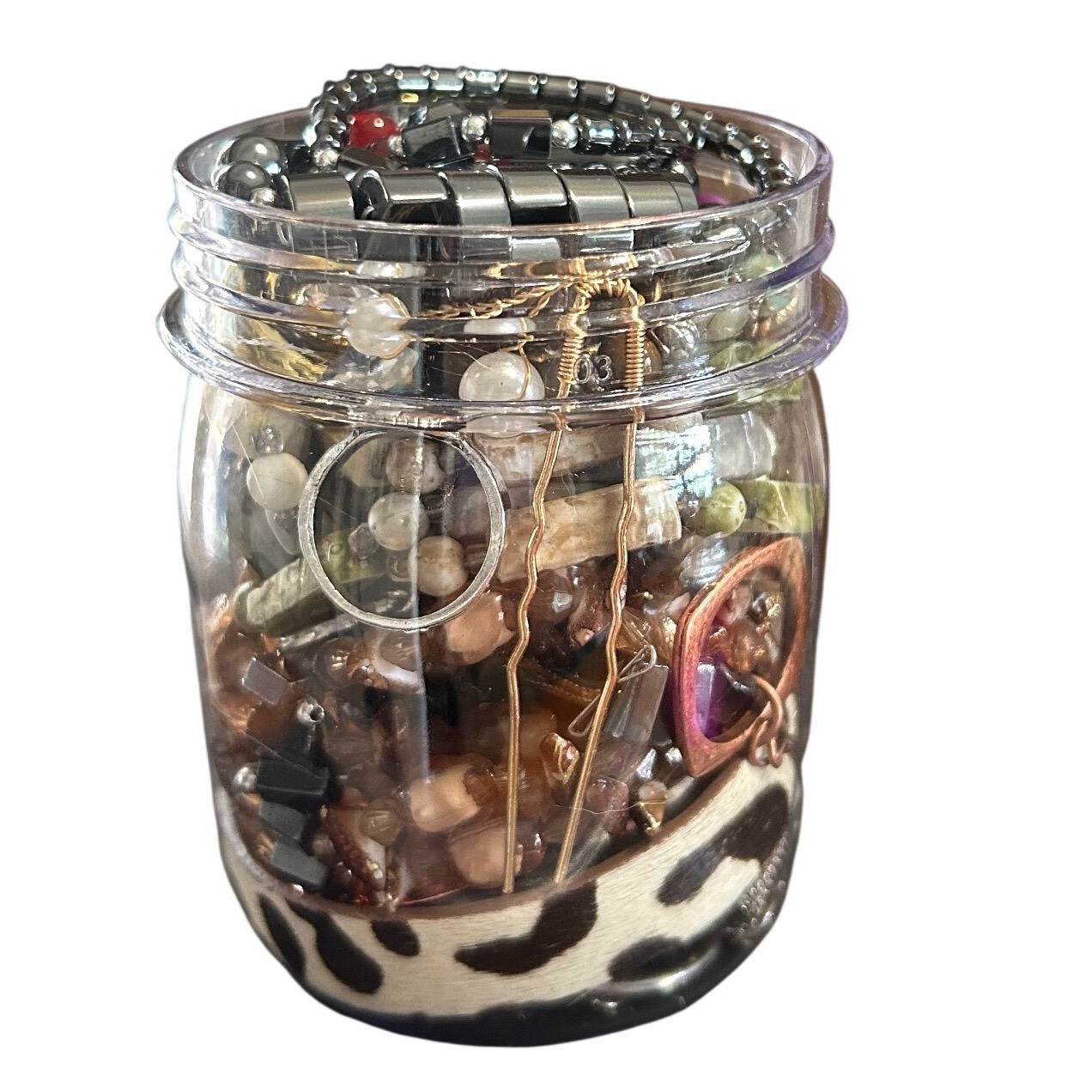 Earthy Boho Jewelry Jar – Mixed Wearable Beaded & Metal Pieces (10.7 oz)