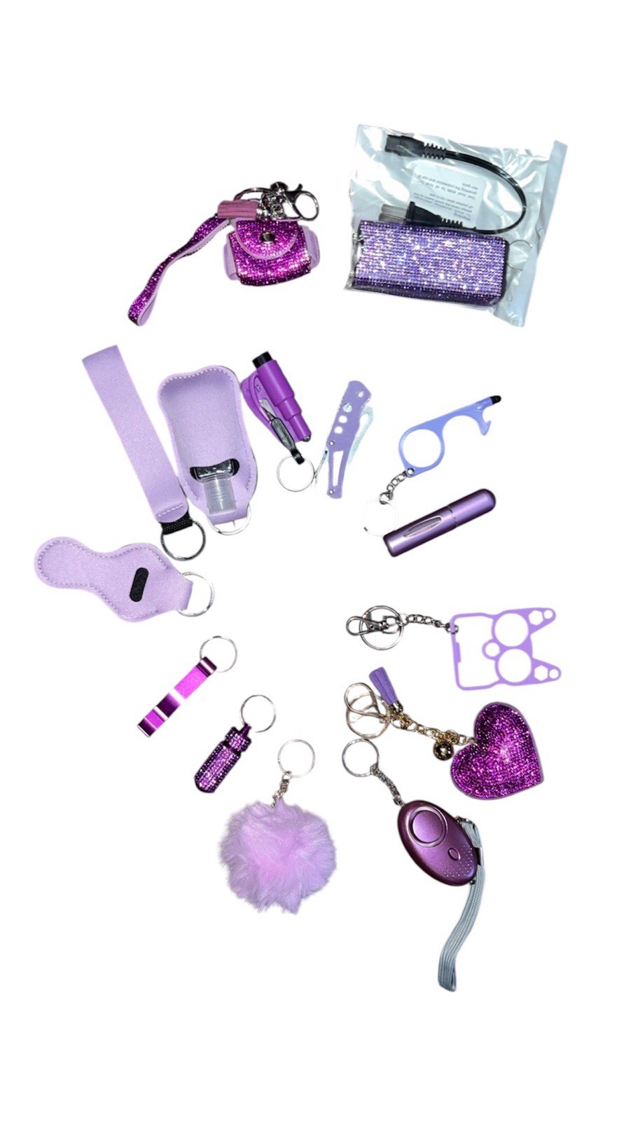 17pc Self Defense Keychain Includes Alarm, Flashlight And More