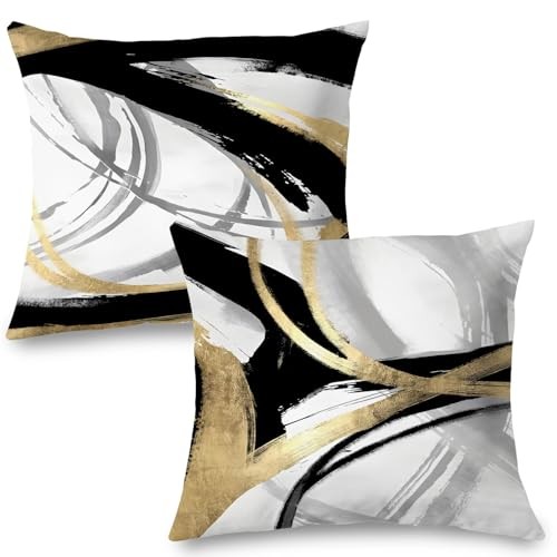 Black and Pillow Covers 22x22 Set of 2, Modern Boho Home Decor, Black and Gold