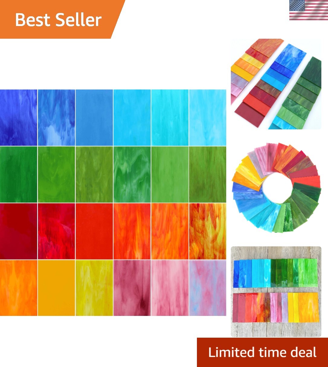 24 Sheets Stained Glass Pack, 6x4 Inch Crafting Mosaic Supplies, Vibrant Colors