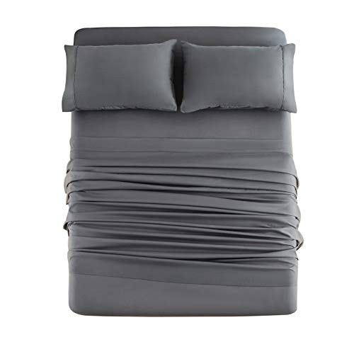  Bed Sheet Set 4 Pieces Double Brushed Microfiber 1800 - Breathable Queen Gray