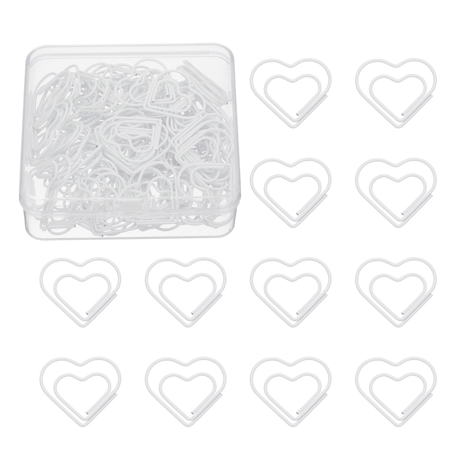 50pcs metal heart clip, white plastic