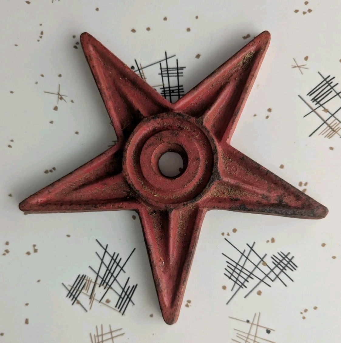 Antique Cast Iron Masonry BARN STAR Anchor Plate Architectural Salvage Red 6"