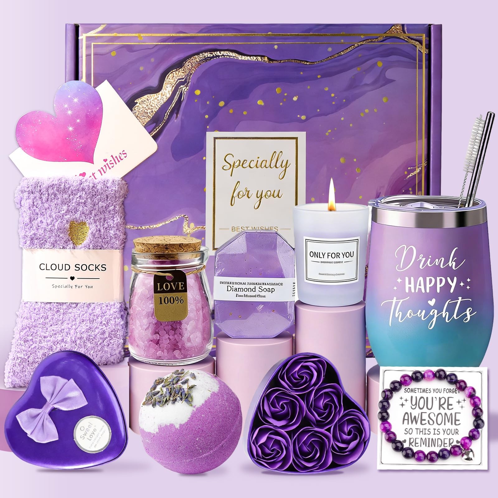 Women's Birthday Gifts, Self-Care Gift Baskets for Women, Large, Lavender-US 