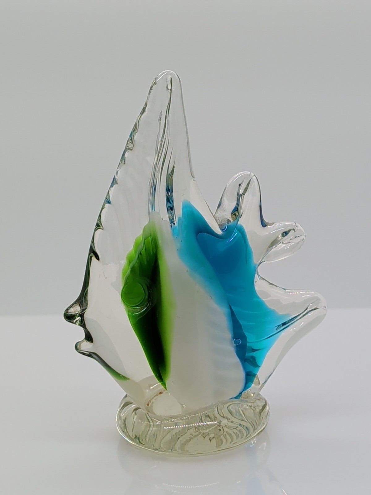 Art Glass Fish Figurine Clear Blue Green White Decorative Glossy