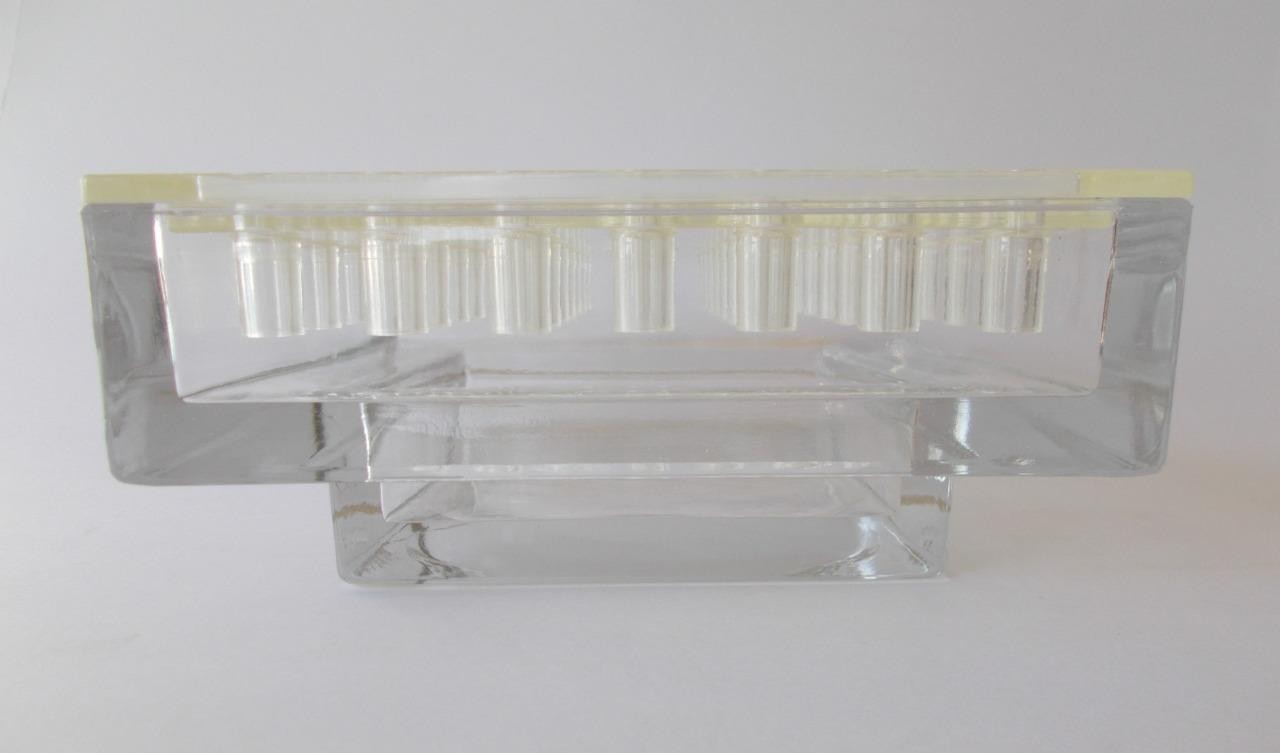 MCM Weidmann Sq Glass Vase Lucite Frog 6 1/4" Sq x 2 3/4" H Centerpiece 49 Holes