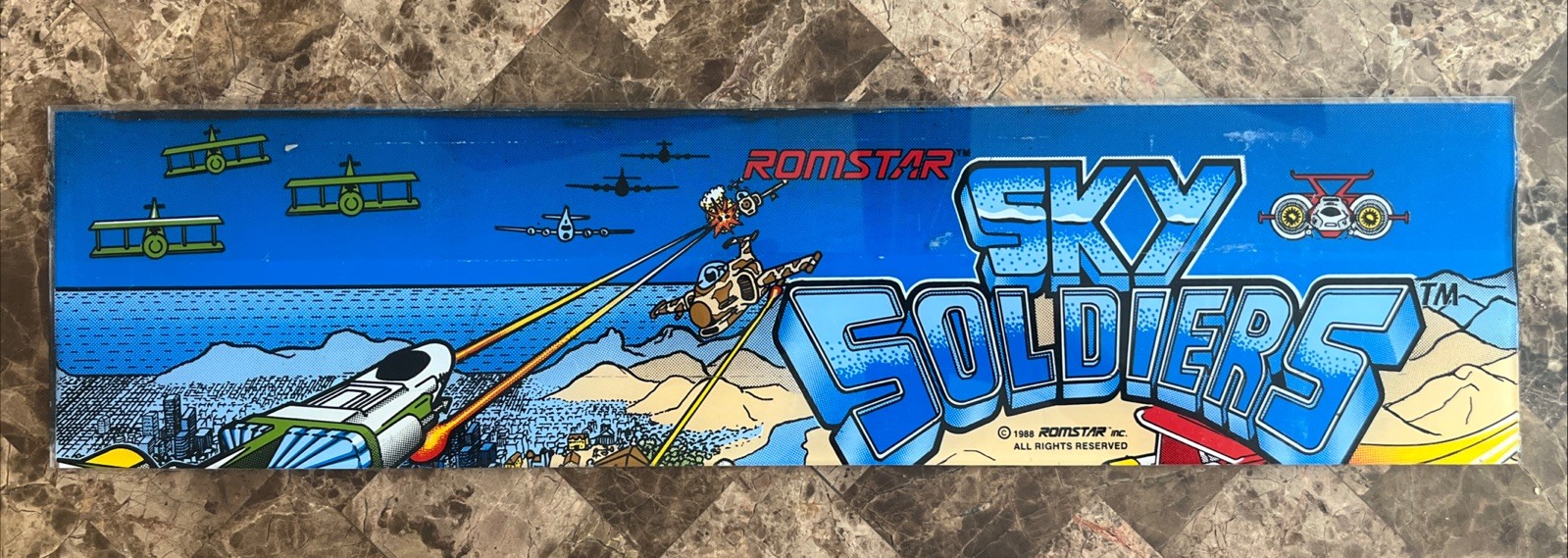 Original 1988 Romstar Industries SKY SOLDIERS Video Game Marquee Sign Display B