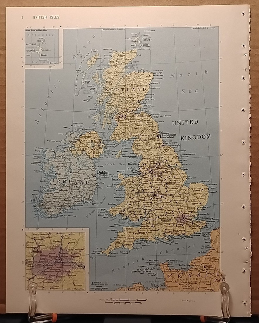 1966 Vintage BRITISH ISLES Authentic  MCM Atlas Map - Rand McNally World Atlas