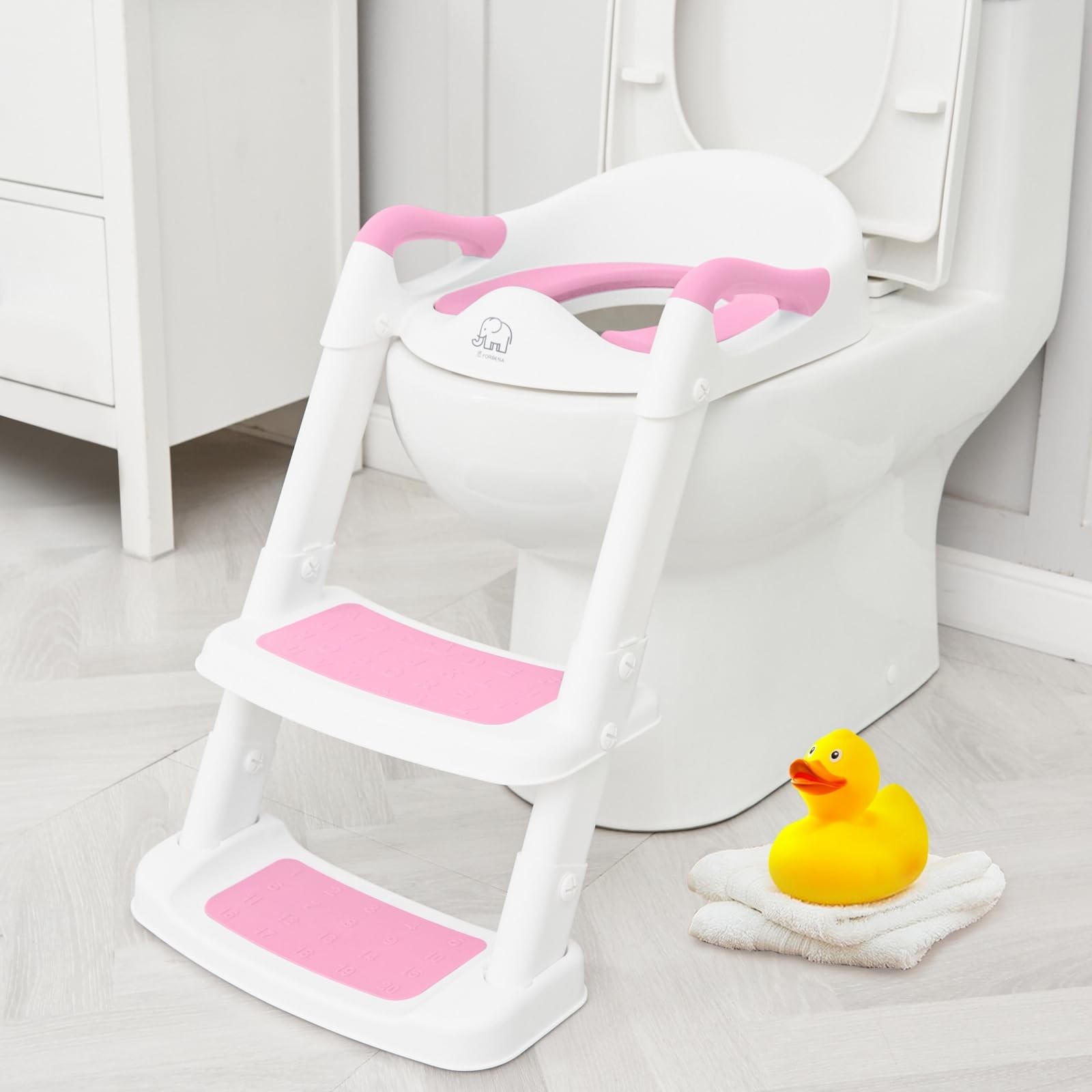 Potty Training Toilet Seat Step Stool Ladder Toddler Non Slip White Pink Fold