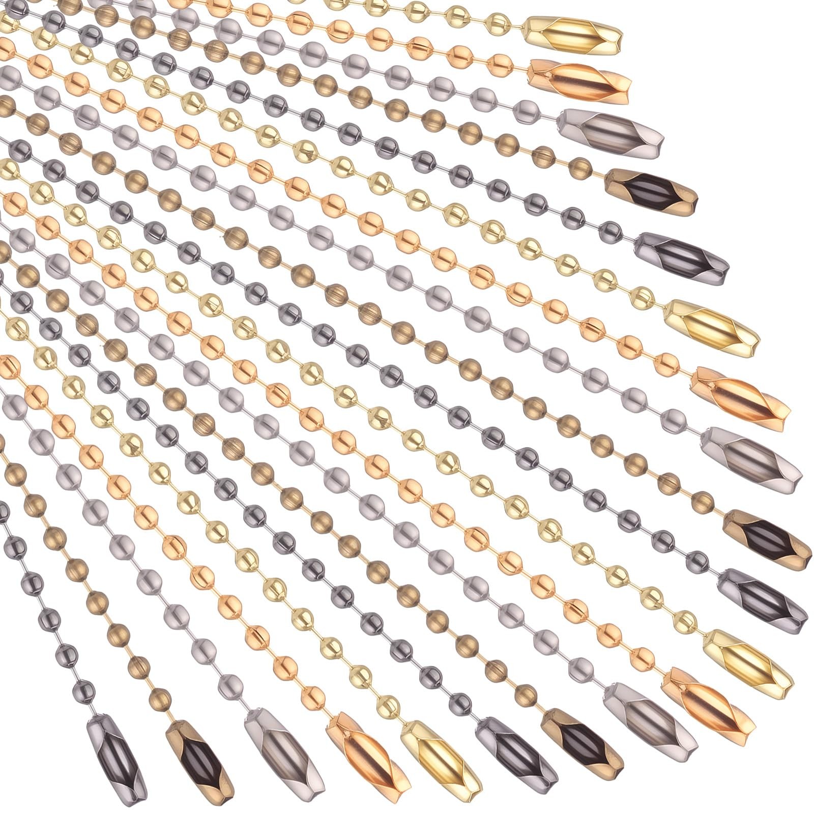 Hicarer 200 Pack Colored Bead Keychain Metal Hanging Chains Metallic Color 