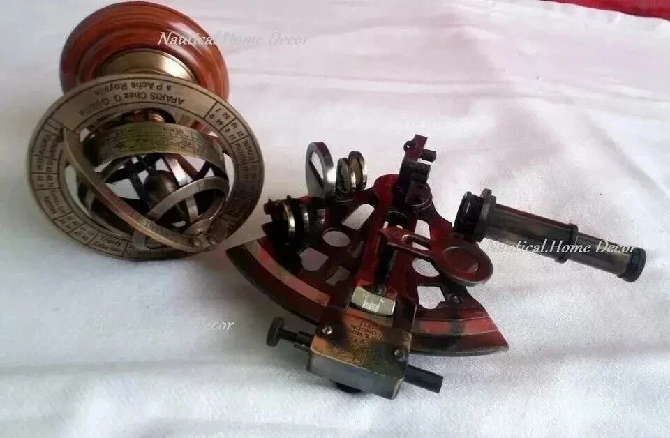 Handcrafted Brass Sextant & Astrolabe Globe – Antique Nautical Décor Gift