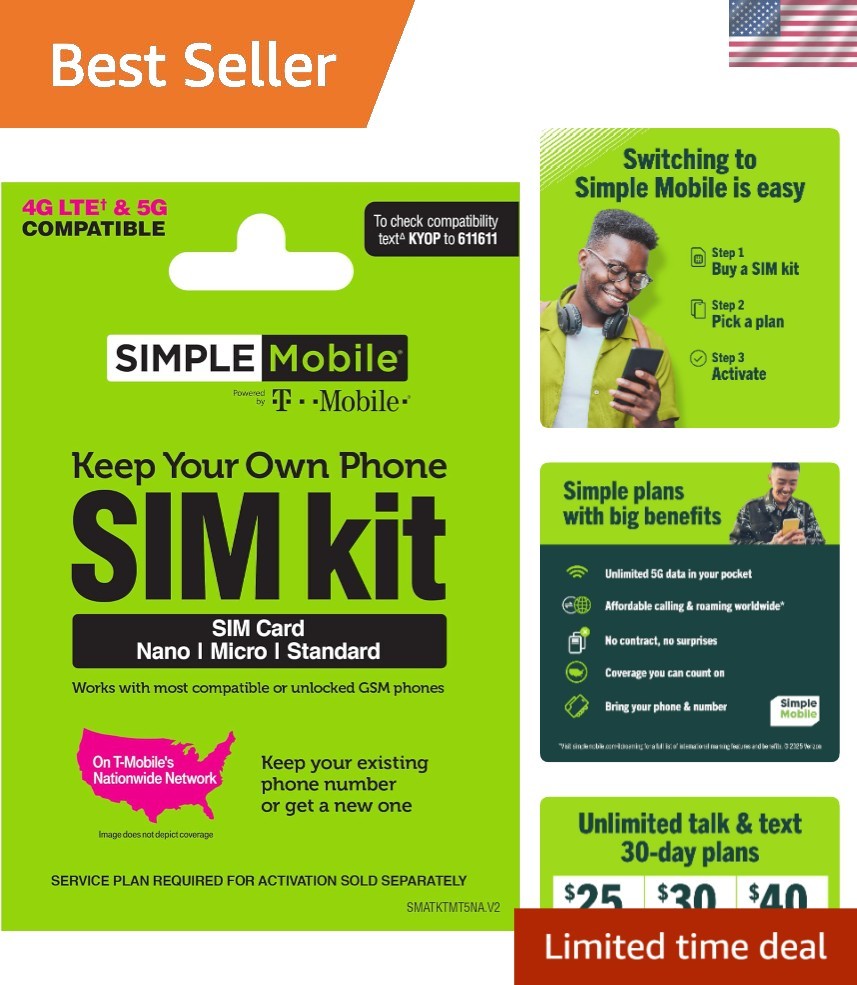 Prepaid 4G LTE SIM Card Kit for Unlocked GSM Phones - Easy Activation Included