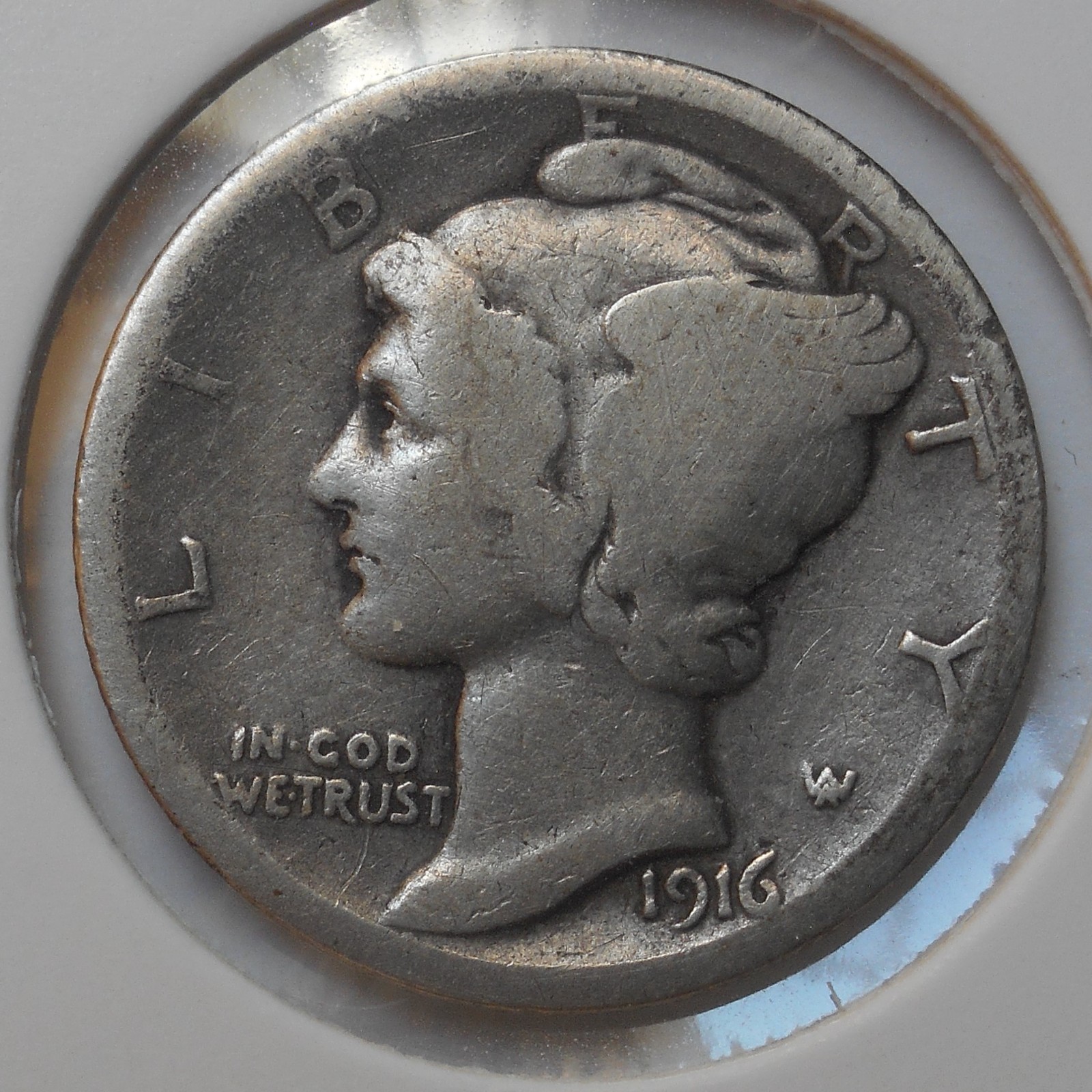 1916 . . Mercury Dime . .  G . . Good . Original Old Silver