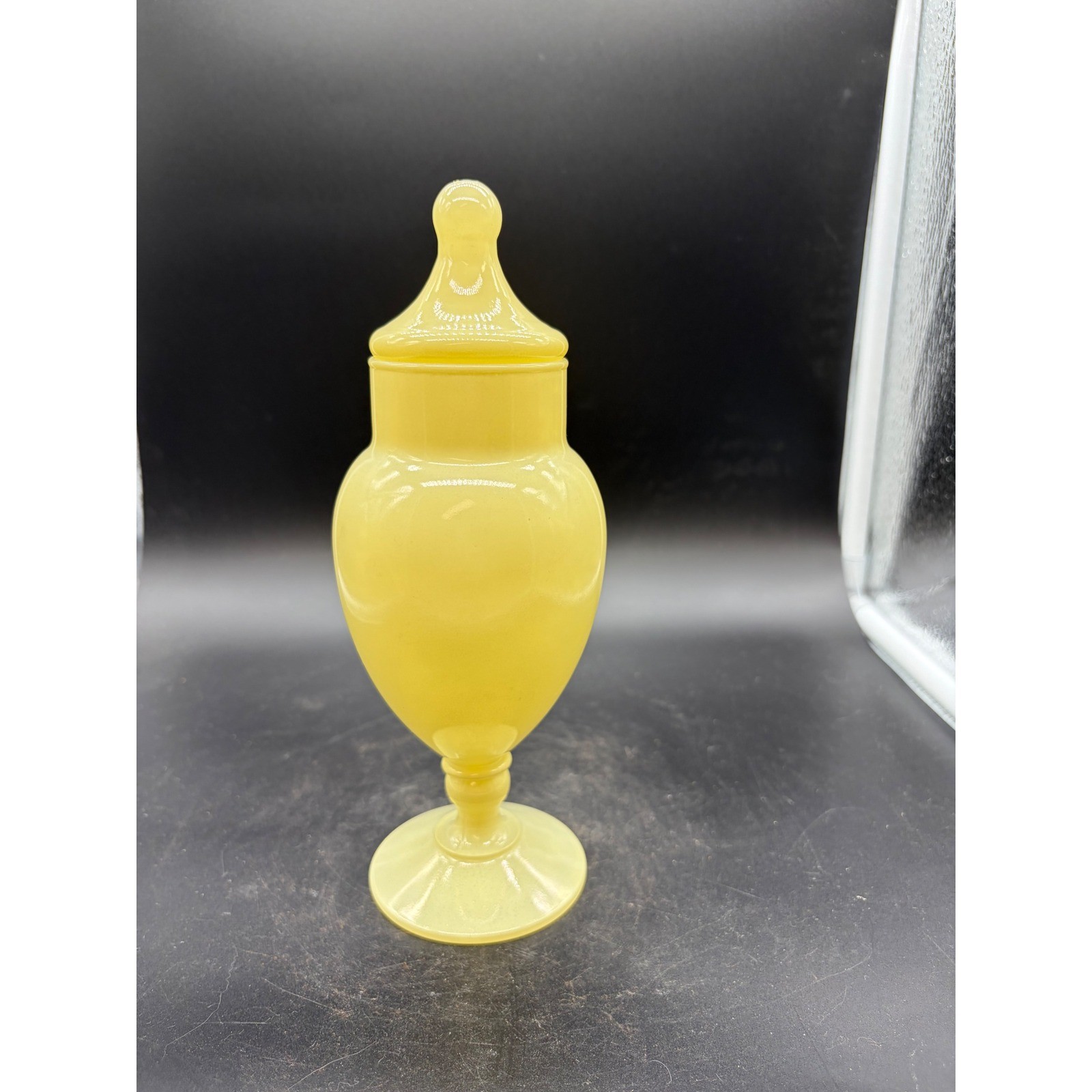 Vintage Apothocary Jar Pale Yellow With Lid Unusual Piece