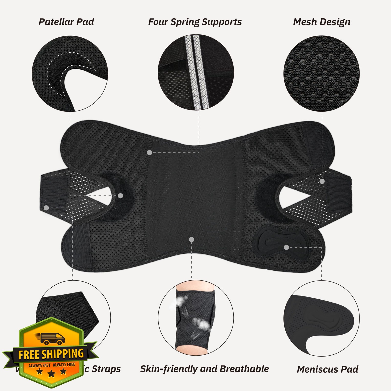 Knee Brace Side Stabilizers XX-Large Black Knee Pain Arthritis Support Men Women