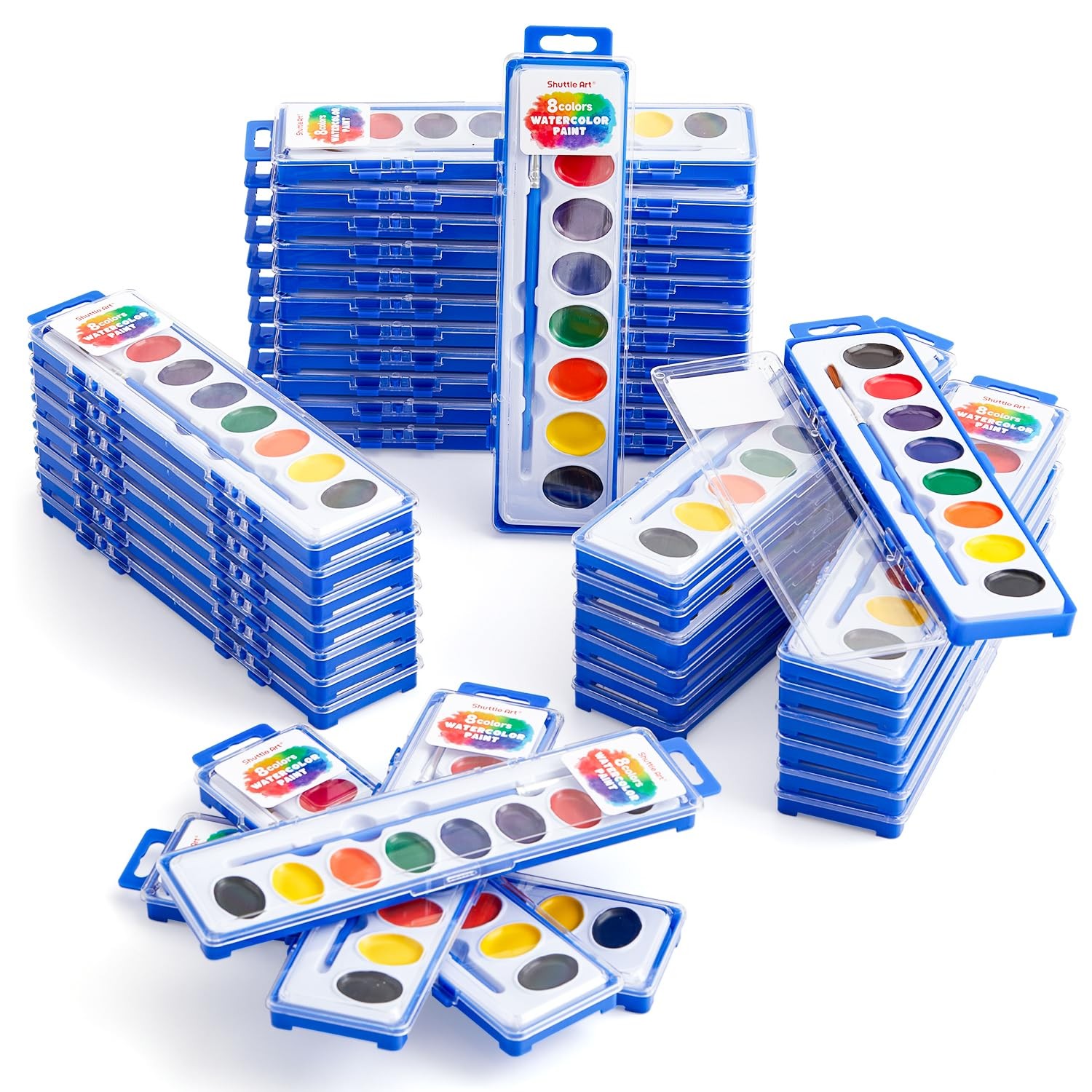 Shuttle Art 40-Pack Washable Watercolor Paint Set, 8 Vibrant Colors & Brushes