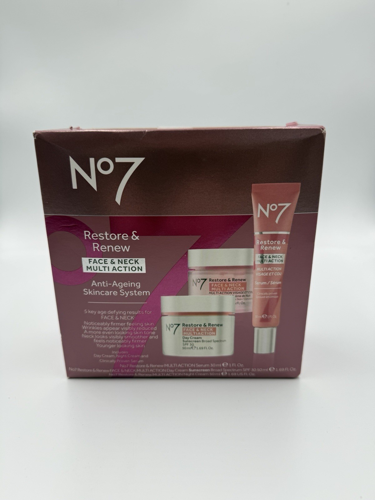 No7 Restore & Renew Face & Neck Anti-Ageing Skincare System Exp 11/2024
