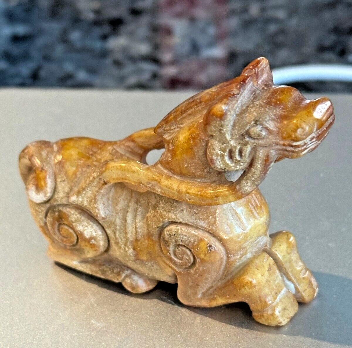 Chinese Mythical Nephrite Jade Dragon Figurine – Carved Symbol of Power