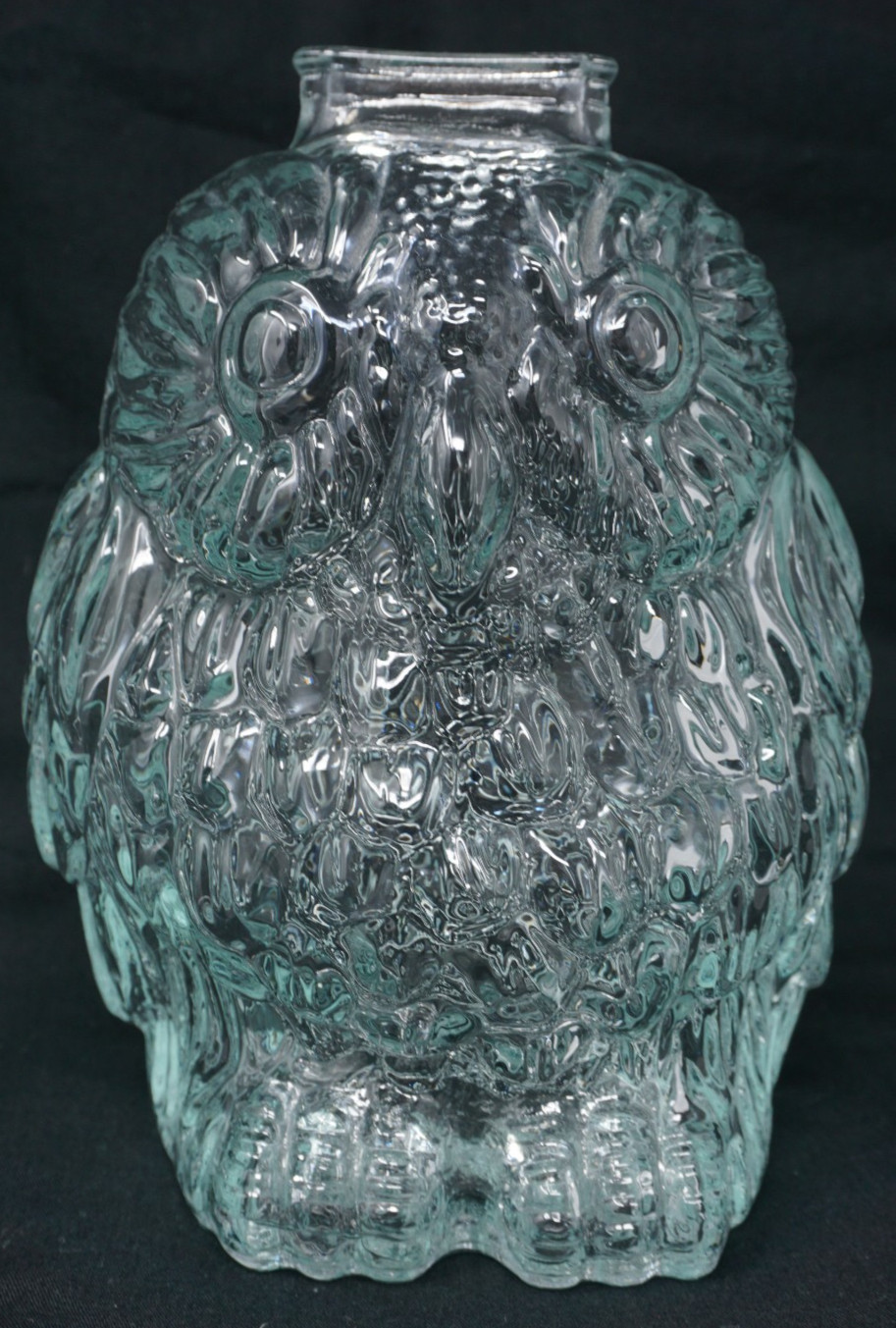 Vintage Wise Old Owl Coin Bank Clear Glass 6" Tall