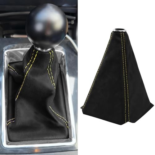Car Shift Boot Cover, Stick Shift Cover, Suede Leather Black/Yellow
