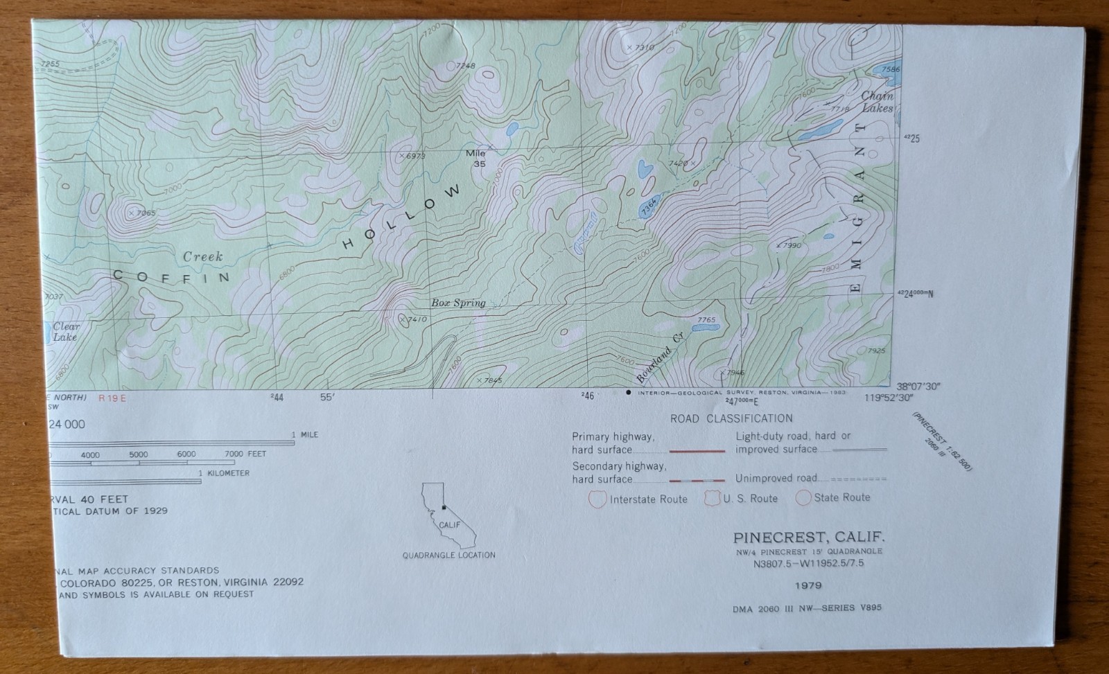 USGS Topo Map 7.5' Quad Pinecrest, Calif. N3807.5-W11952/7.5 (1979)