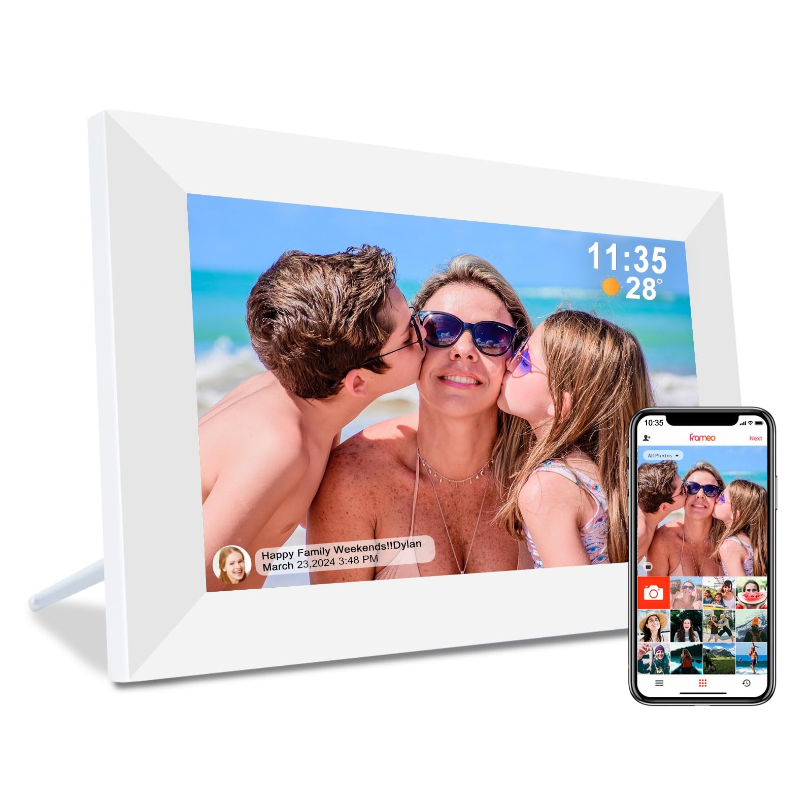 ybest Frameo 10.1 Digital Picture Frame White, Smart WiFi Digital Photo Frame...