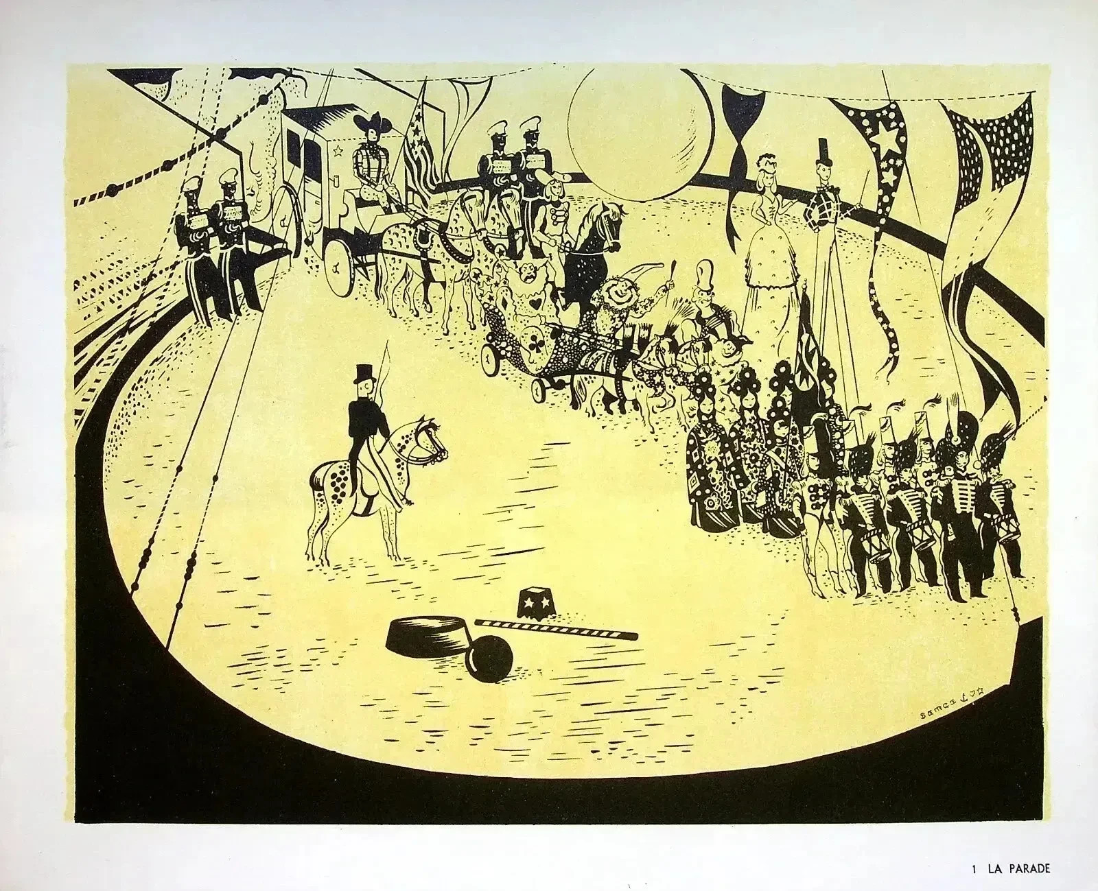 [CIRQUE] SERGE : La Parade, LITHOGRAPHIE Originale signée, 1944