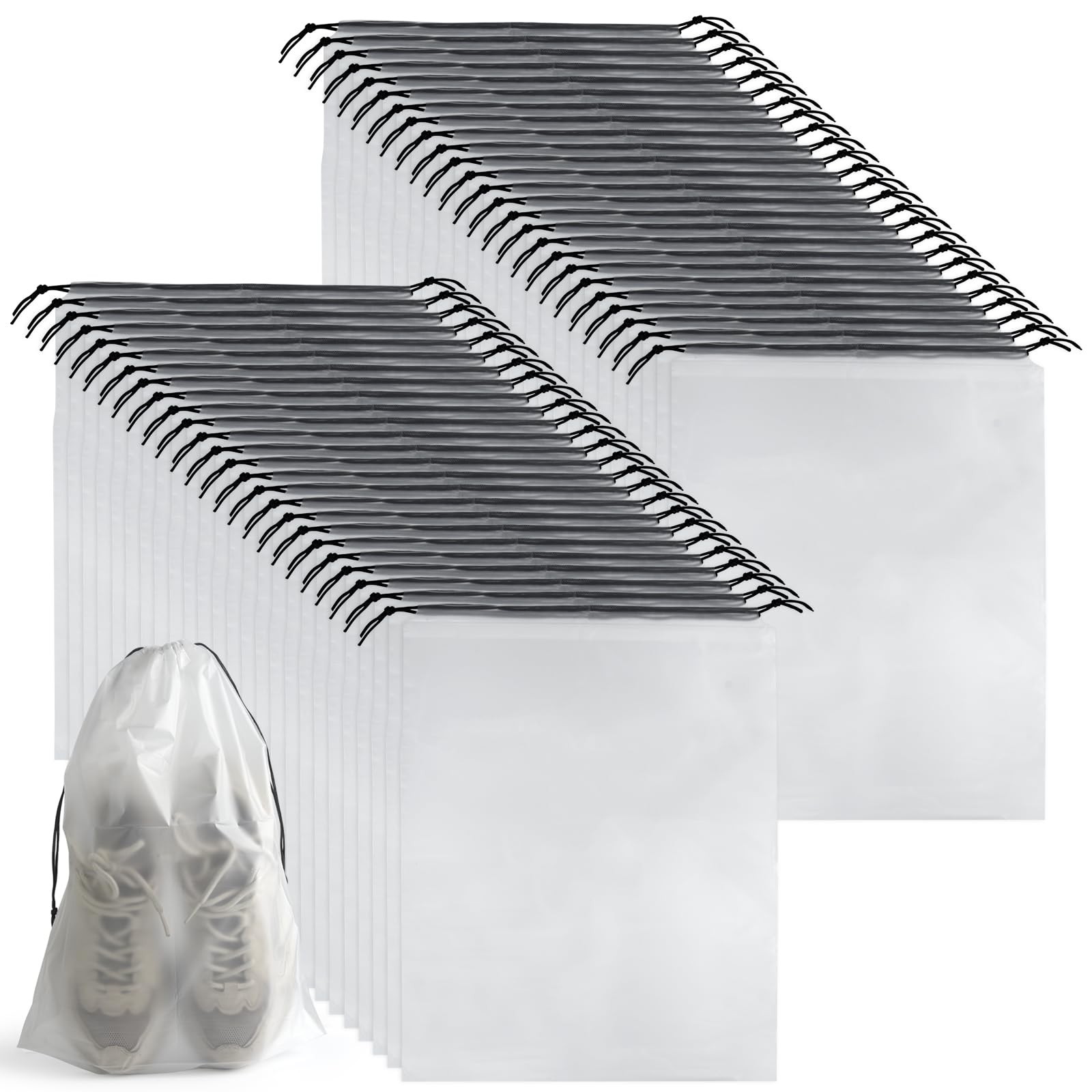 50 PCS Clear Drawstring Shoe Bags 15.7x11.8 Inch Travel Waterproof Set