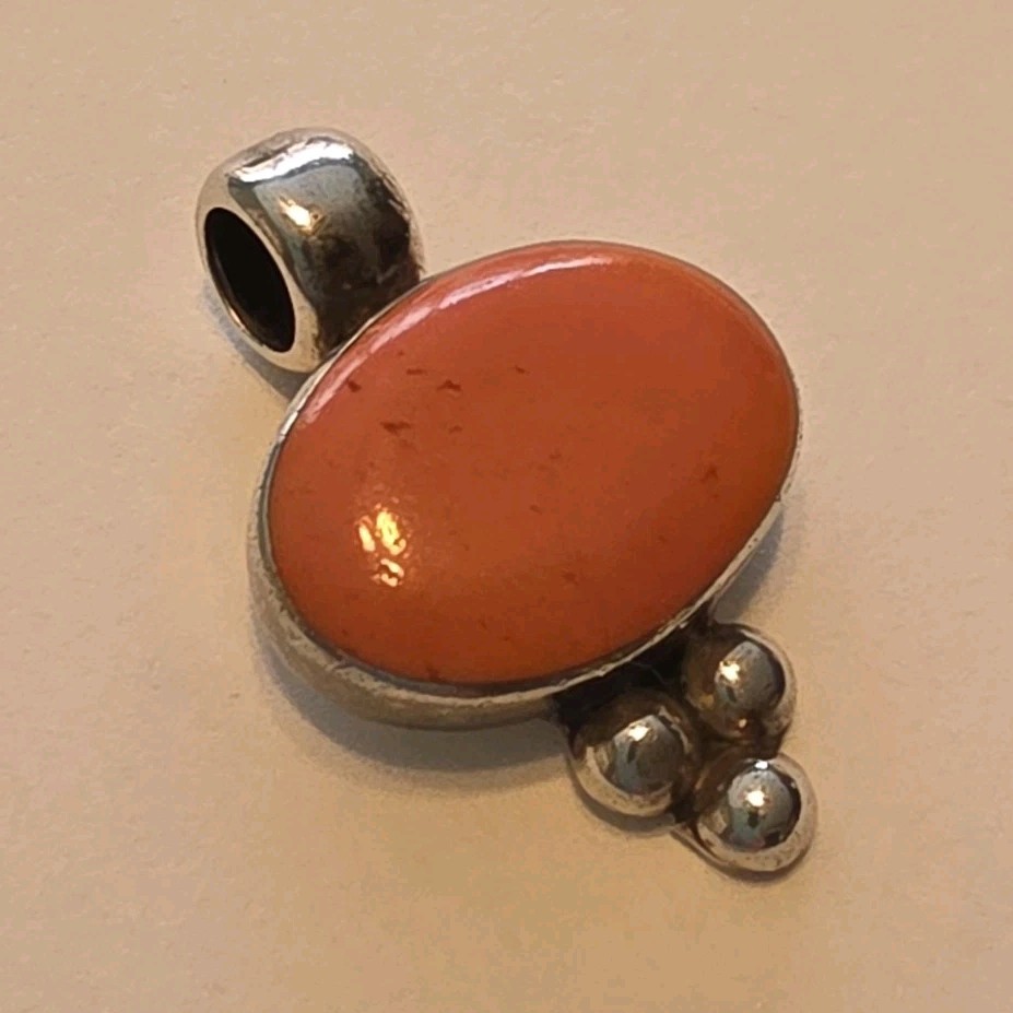 ATI 925 Sterling Silver Mexican Oval Pendant with Orange Stone