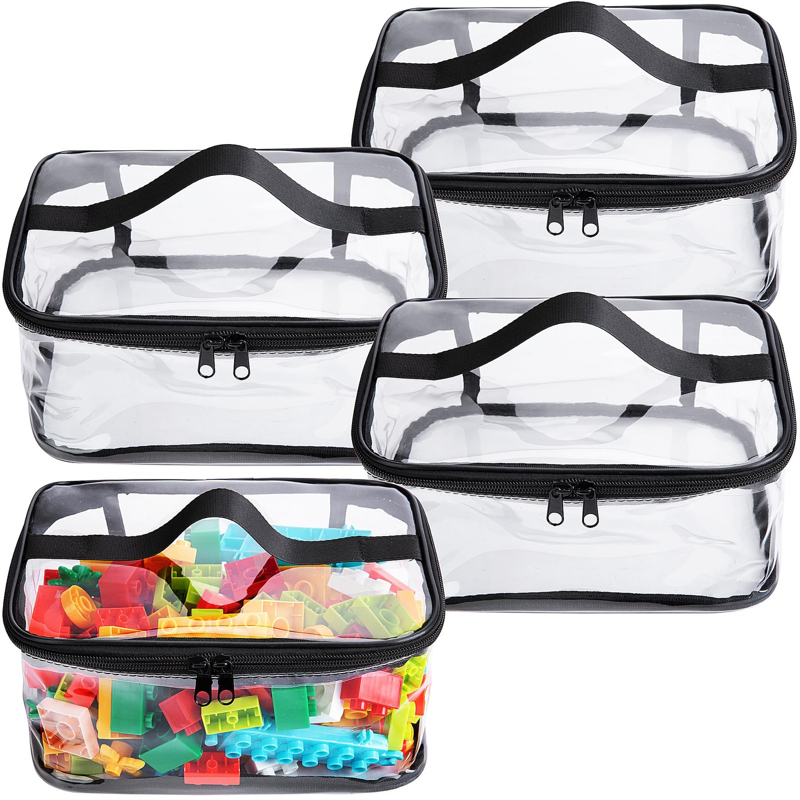 4-Pack Clear Toy Storage Bags 9.4x6.7x4.3" Zipper Waterproof PVC Organizer