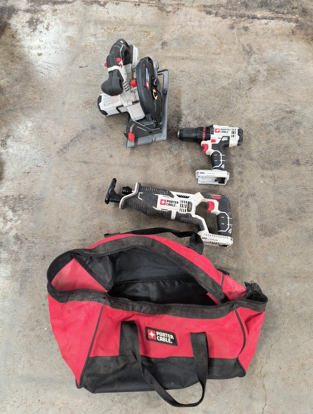 Lot Of 3 Porter Cable 20v Tools PCC601 Drill & Reciprocating Saw & Circular Saw