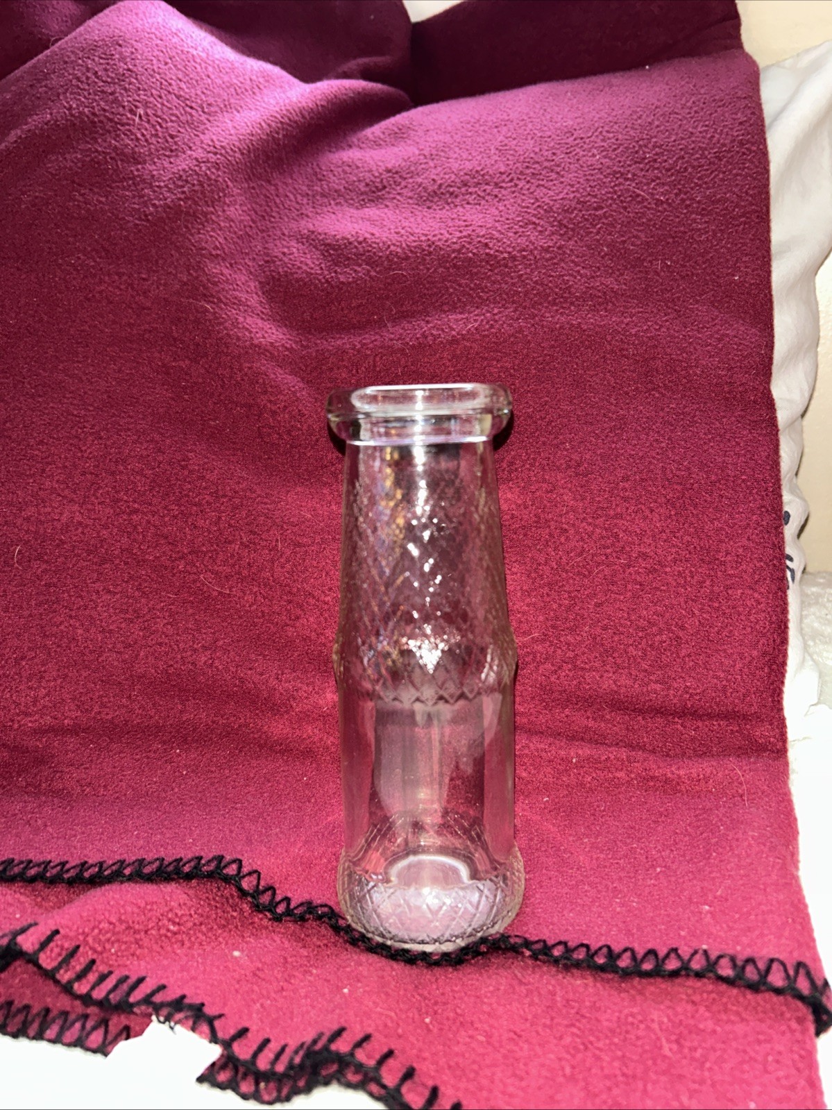 1/2 Pint Glass Milk Bottle, Diamond Cut Design