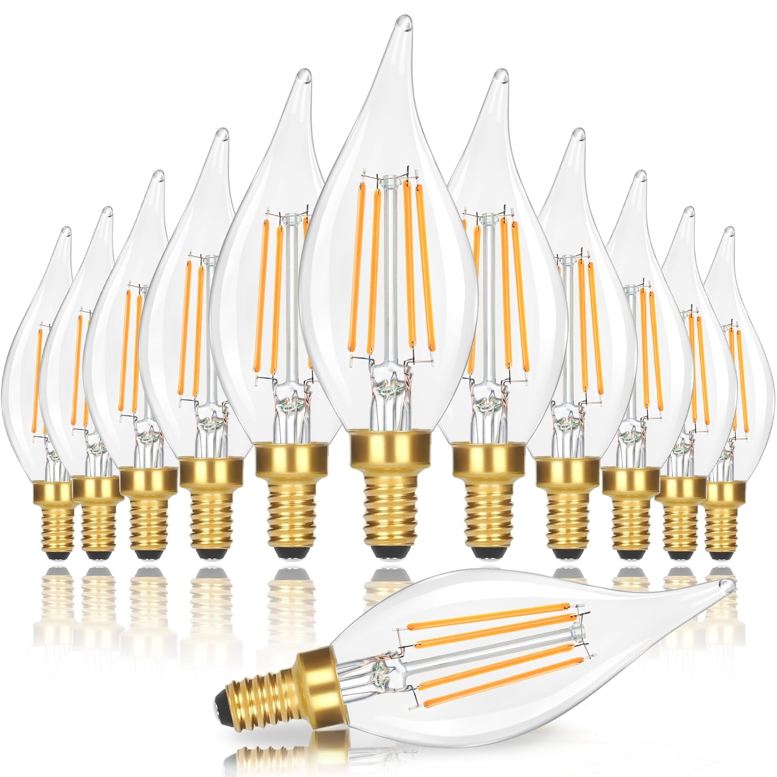 Dimmable E12 Candelabra LED Light Bulbs 12 Pack 2700K Soft Warm White GoBright