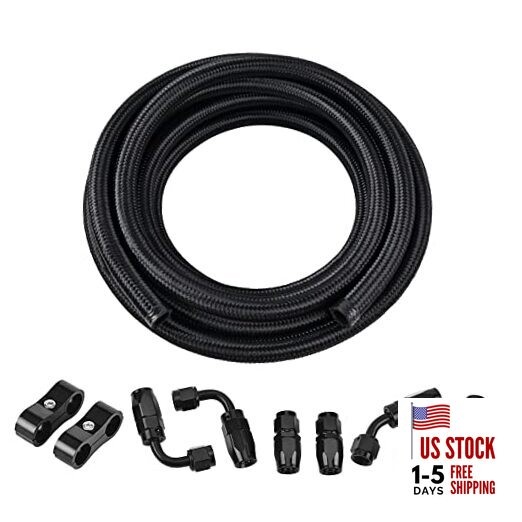  12AN Fuel Line Kit,AN12 Braided Nylon Fuel Hose CPE 10FT Black 