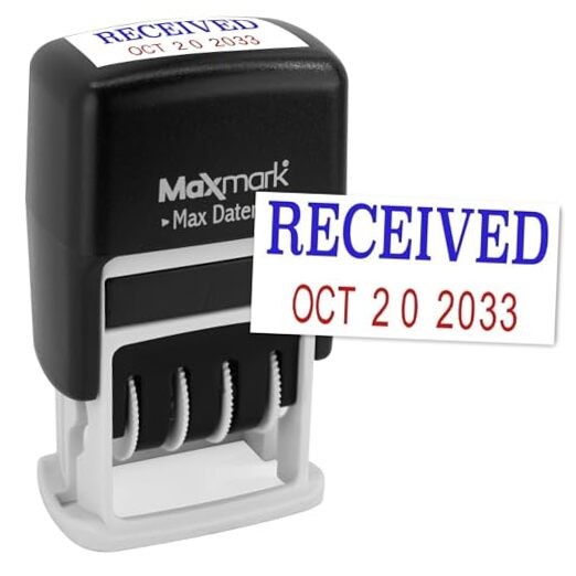  Self-Inking Rubber Date Office Stamp with Received Phrase RECEIVED Blue/Red