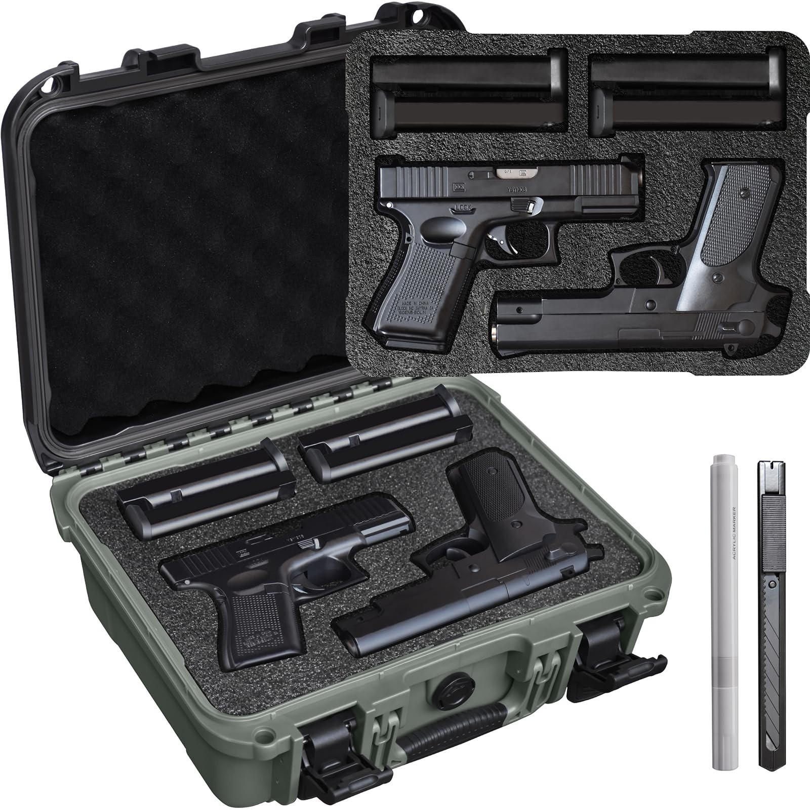 Pistol Case for 2 Handguns – TSA Approved Hard Shell Gun Case with Triple-Layer 