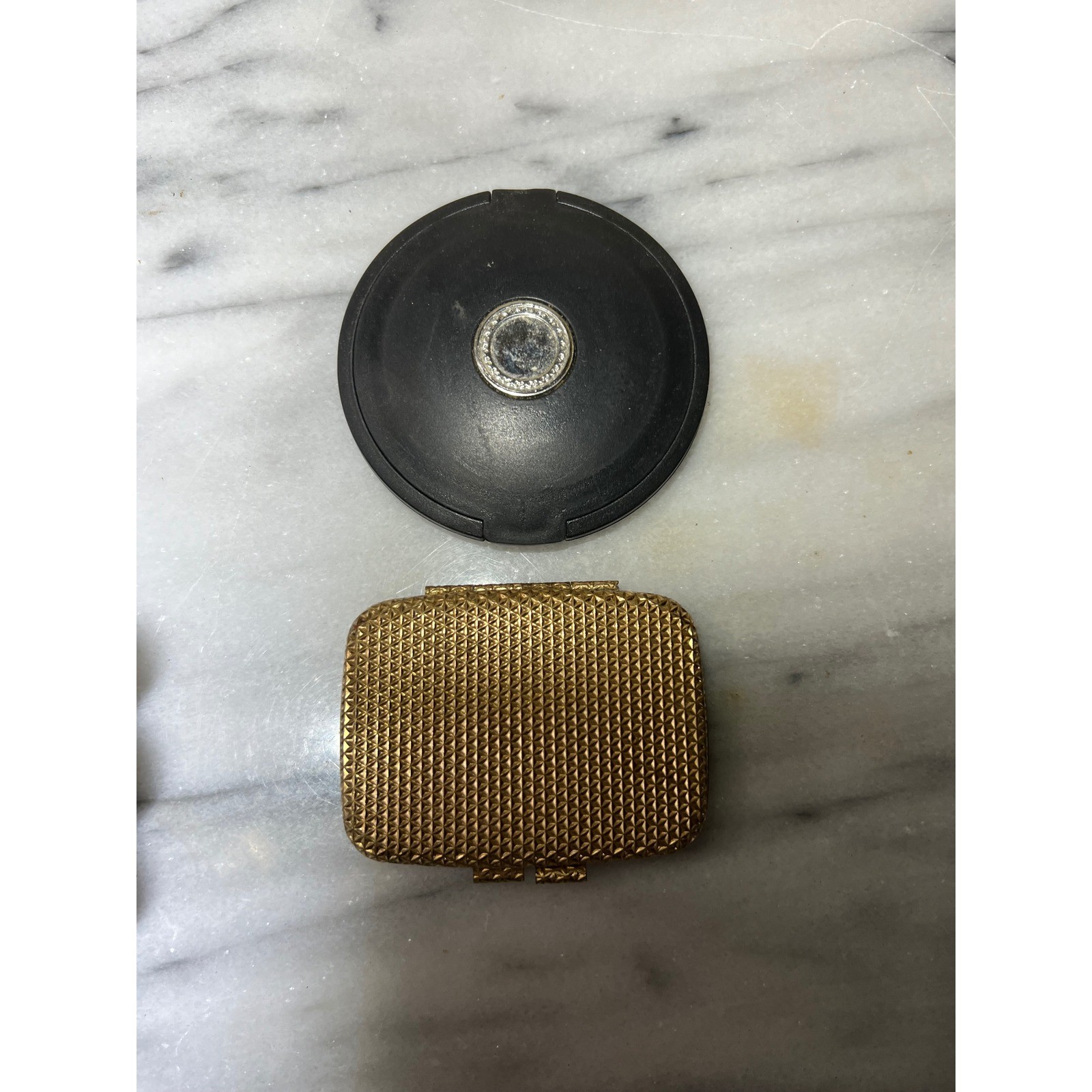 VTG Revlon Gold Tone Powder Compact with Mirror and Black Compact w/ Rhinestone