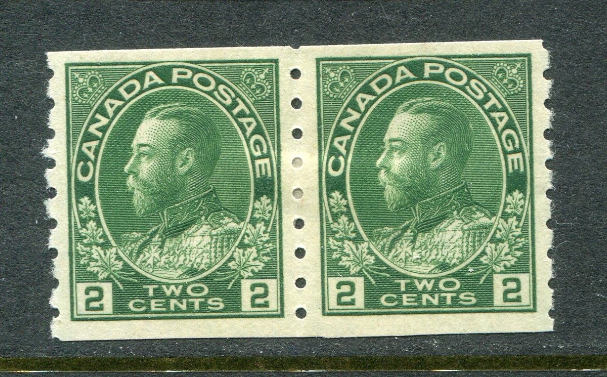 Canada #128 George V Coil Pair 2 C. [Mint Hinged]
