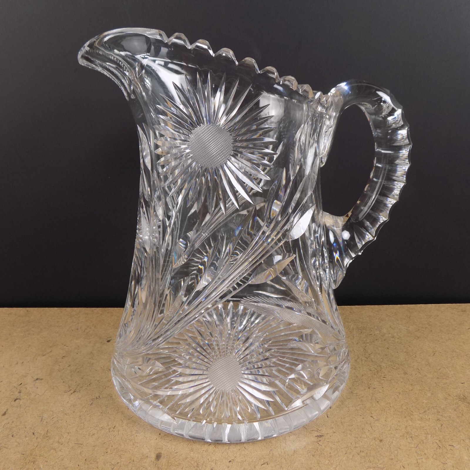 American Brilliant Floral Cut Glass Pitcher Daisy Flowers Beasutiful!!!