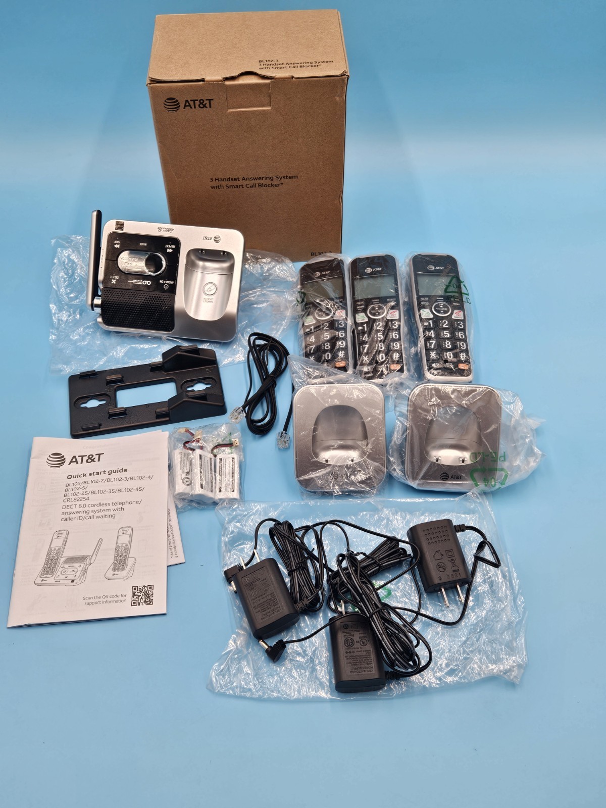 AT&T BL102-3 DECT 6.0 3-Handset Cordless Phone with Answering Machine - Open Box