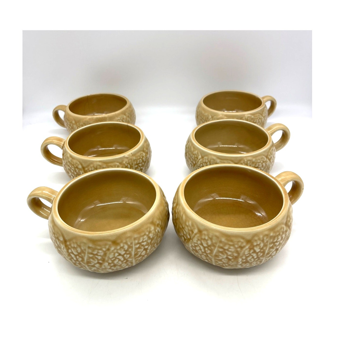 Vintage Secla Cabbage Brown Set of 6 Coffee Mugs Made in Portugal