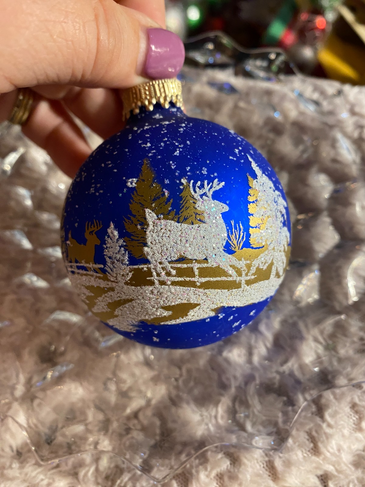 Christmas By Krebs Ornaments Reindeer Winter Scene 2.5" Blue